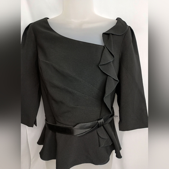 2/$30 WHITE HOUSE BLACK MARKET Black 3/4 Sleeves Peplum Ruffles Top (#1,547) - Picture 1 of 8